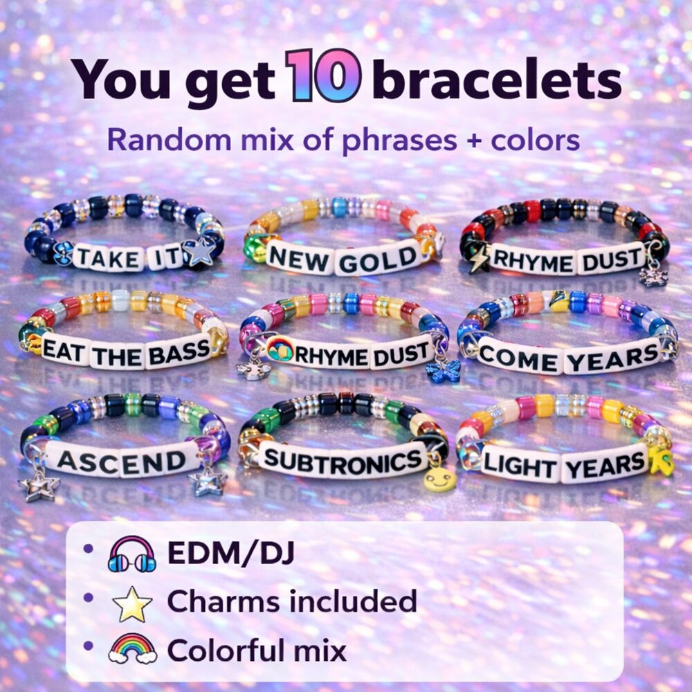 RAVE ESSENTIALS | set of 10 Kandi festival / rave beaded bracelets - Picture 3 of 3